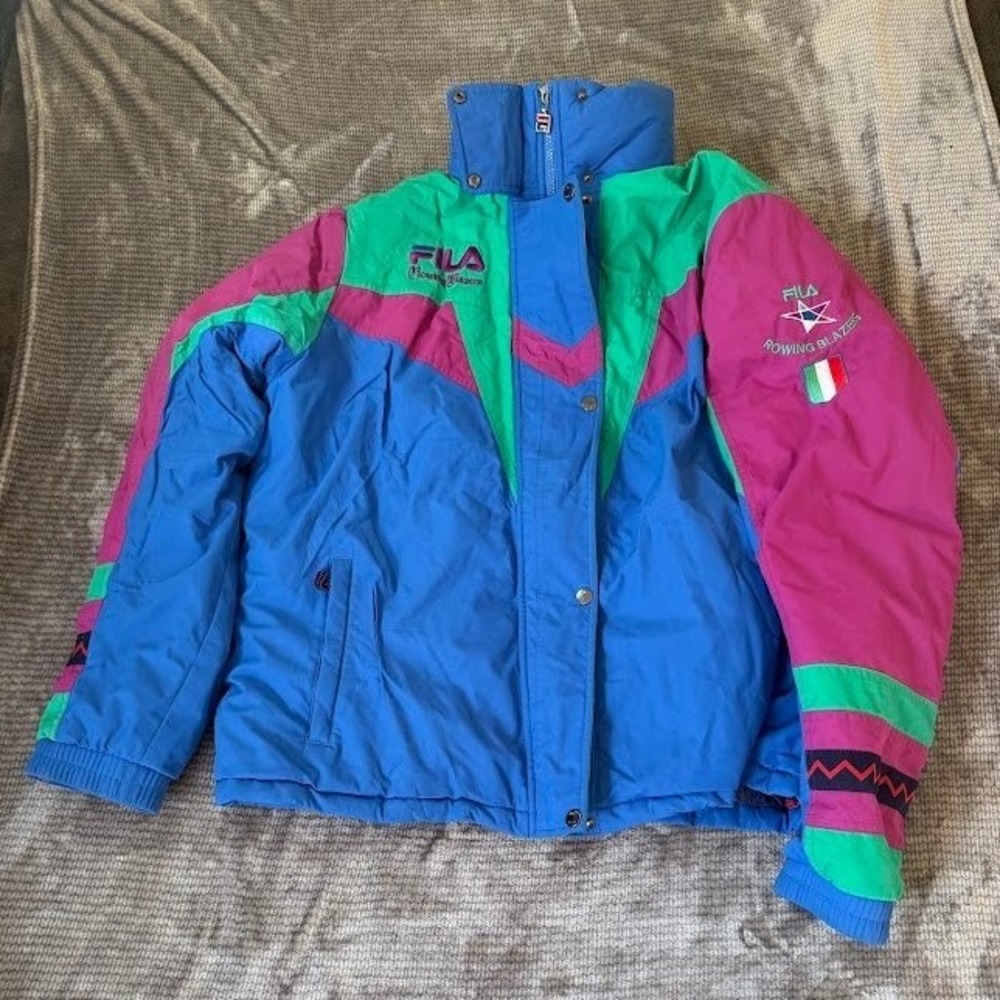 Fila x Rowing Blazers Colorblock Puffer Jacket Blue Green Magenta Mens XL